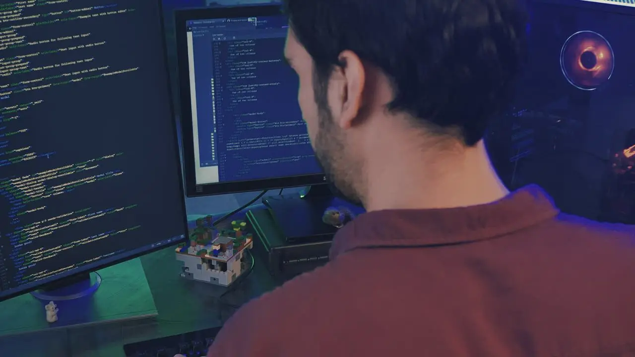 A programmer works at a computer